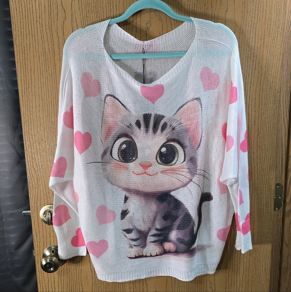 Pomelo Paris NWT Hearts & Cat Print Dolman Blouse